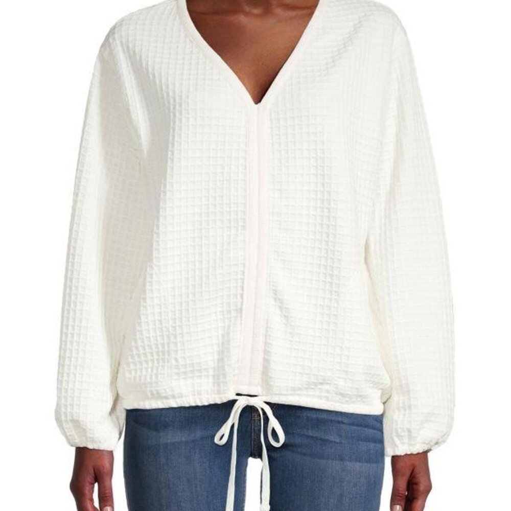 Max Studio Women's Off-White Waffle Popover Sweater - size Sm
